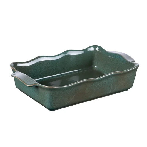 Jardin et équipement:Plat à four rectangulaire en porcelaine vert Ely - 36 x 21 x H 8 cm