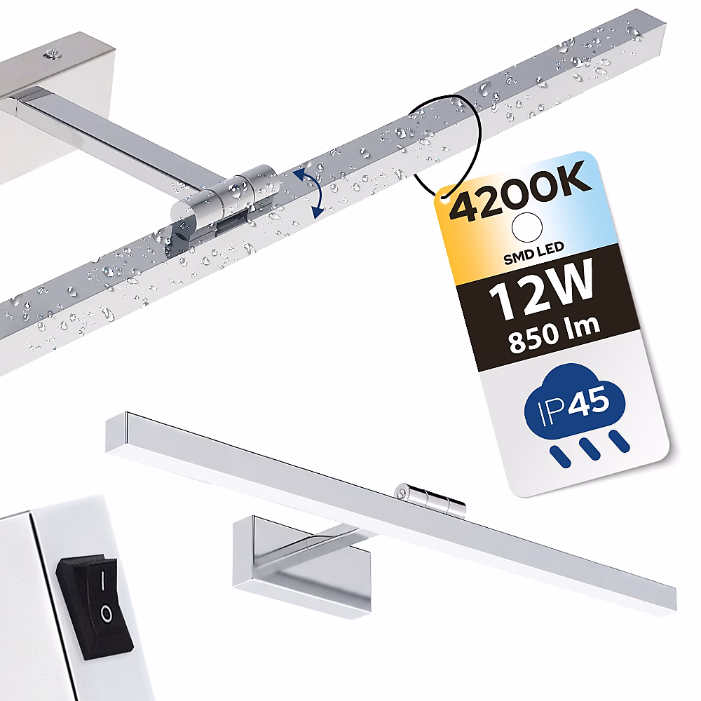 Applique LED pour salle de bain au – dessus du miroir 12W, 850 lm, 4200K, IP45, chrome, KARTAL, 12