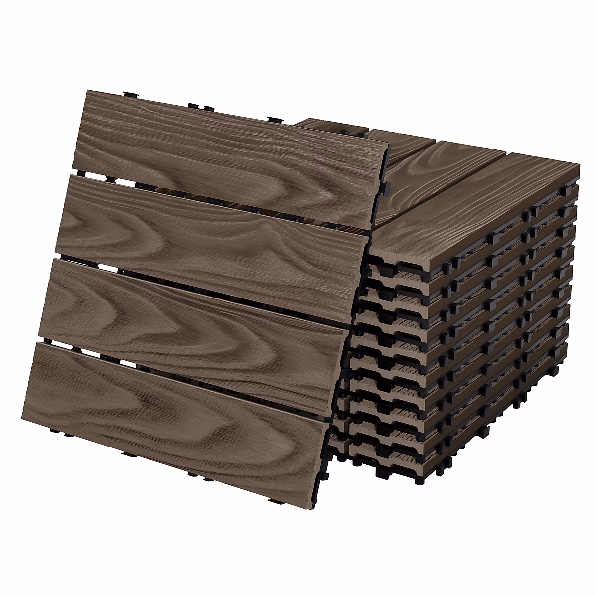 Dalles de terrasse ECD Germany WPC 30 × 30cm 11 pièce 1m² marron foncé système clipsable et drainage
