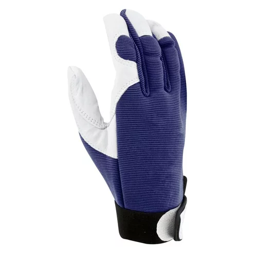 Jardin en pratique：Gants Jardy cuir et élasthanne coloris bleu marine Taille 8