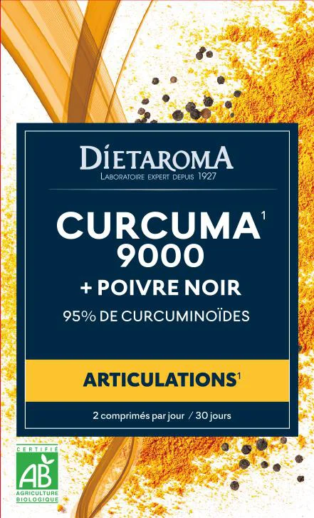Jardin et solutions:Complément alimentaire curcuma 9000 + poivre noir articulations Dietaroma - 60 comprimés