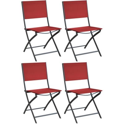 Chaise pliante en acier et toile Dream (Lot de 4) (Graphite, rouge)