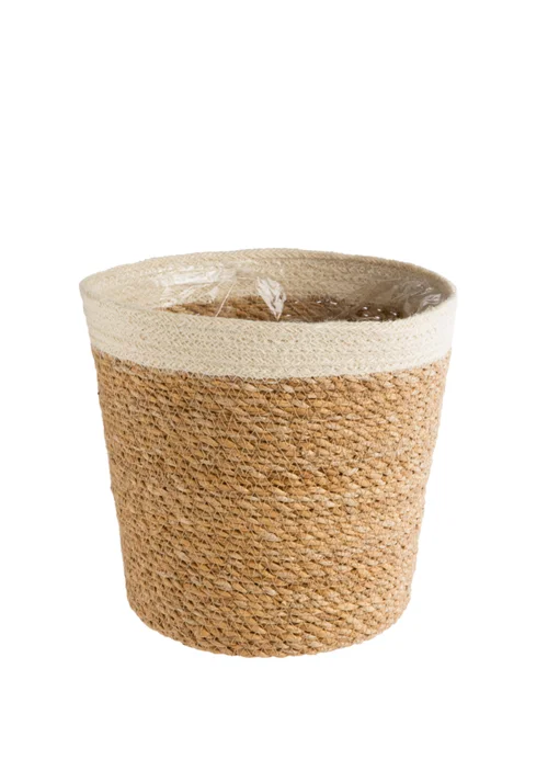 Pratique pour le jardin:Vannerie naturelle avec rebord blanc - 30 x 28 x 25 cm