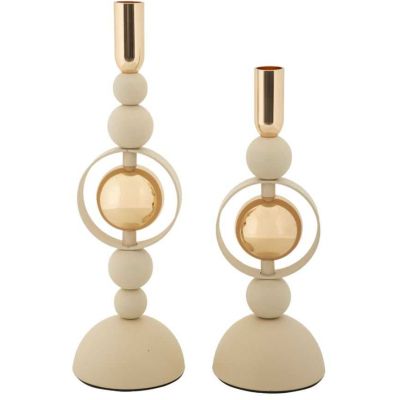 Bougeoir en métal Saturne (Lot de 2) (Crème et doré)