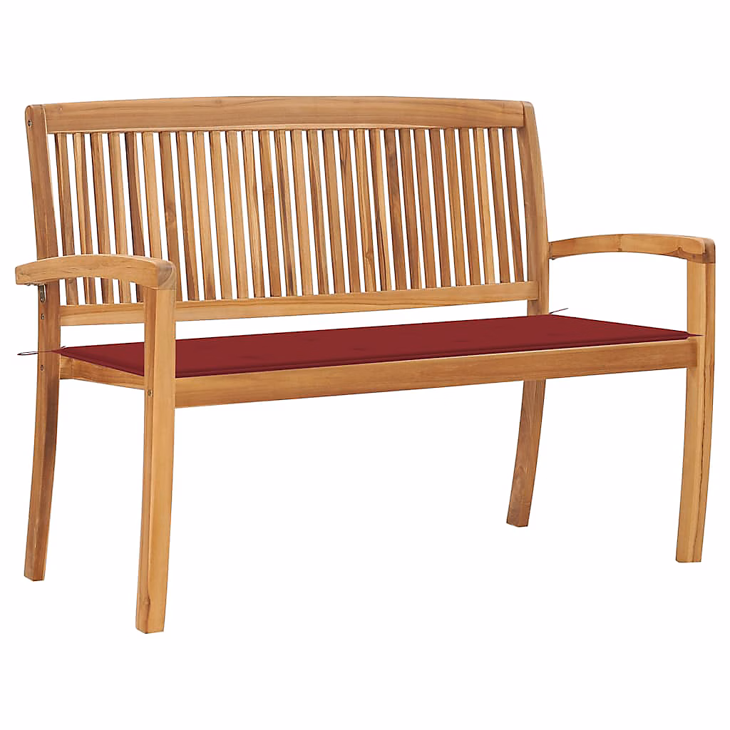 Banc de jardin empilable et coussin 128 – 5cm Bois de teck massif vidaXL