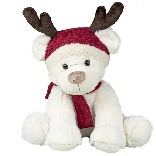 Une touche extérieure：Ours en peluche blanc avec bonnet de renne et écharpe rouges - 50 cm