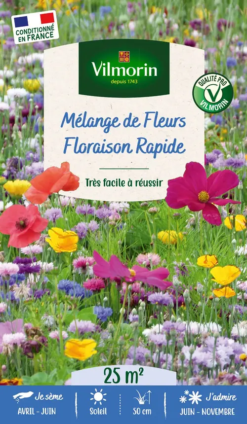 Facile à intégrer à l’extérieur:Mélange de fleurs 25 m² floraison rapide coloris multicolore Vilmorin jardin - 10 x 2,7 x 17,2 cm