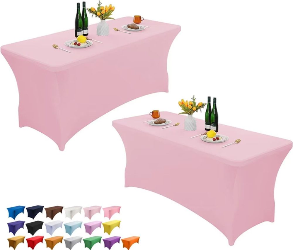 Lot de 2 nappes de table rectangulaires extensibles en élasthanne de 2,4 m, lavables et infroissables, pour fête, banquet, mariage,rose