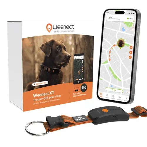 Les indispensables du jardin:Collier GPS pour chien coloris orange Weenect XT