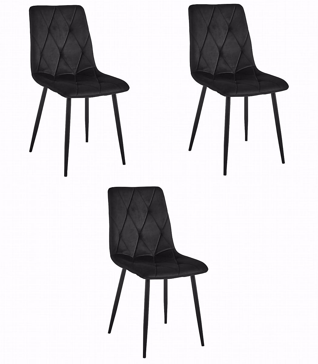 Ensemble de 3 chaises de salle à manger Valora TYRA en velours noir avec pieds en métal – Réf. PPMZLAWLU3190227077