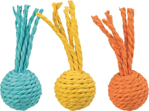 Sélection extérieure：Jouet pour chat coloris multicolore balle hochet et cordelette en papier Trixie - Ø 4 x 11 cm