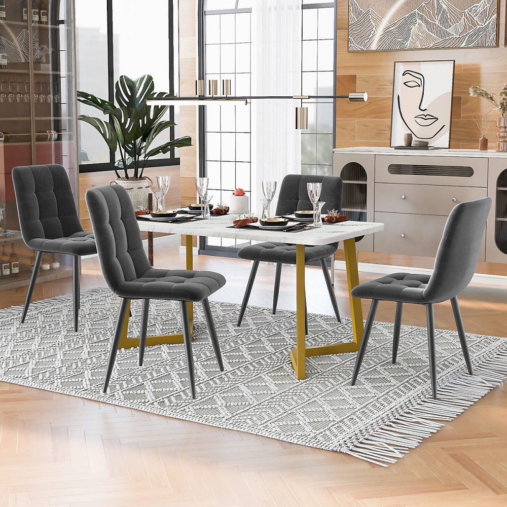 Ensemble table et chaises 117 × 75 × 75 cm table rectangulaire avec 4 chaises assise rembourrée gris