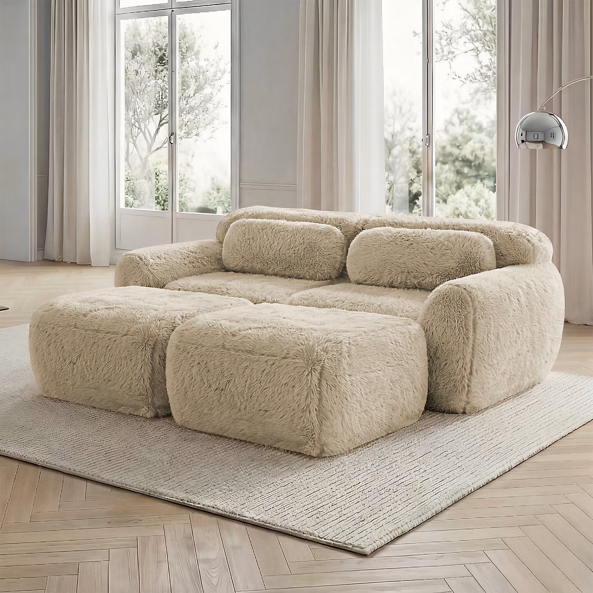 Canapé Cloud modulaire | 2 ottomanes – vert kaki clair – doux pelucheux