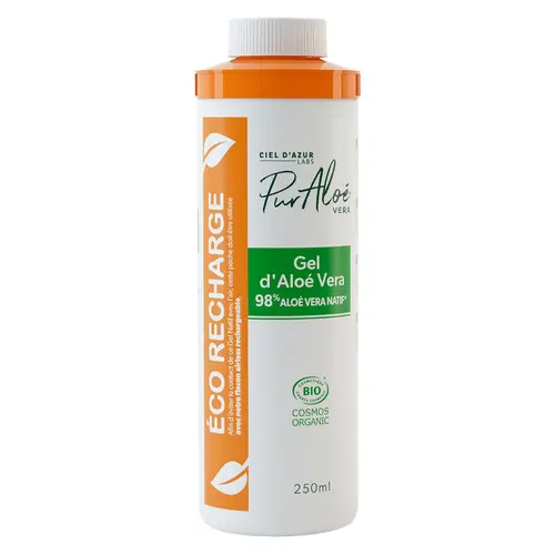 Conçu pour vos extérieurs：Recharge pour gel natif externe 98 % Aloé Vera bio et commerce équitable Pur Aloé - 250 ml