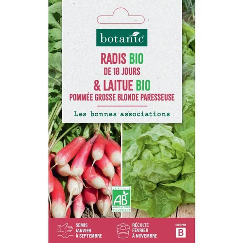 Jardin et nature:Mélange de graines radis de dix-huit jours bio et de laitue pomme grosse blonde bio botanic® - graines à semer