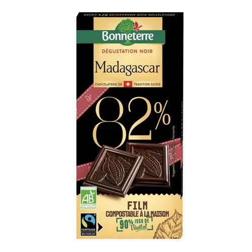 Le compagnon du jardin:Chocolat noir pure origine madagascar 82% bio Bonneterre - 80 g