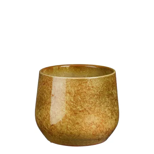 Pour vos moments au jardin:Pot rond coloris jaune en terre cuite Hugo Mica Decorations - 13,5 x Ø 16 cm
