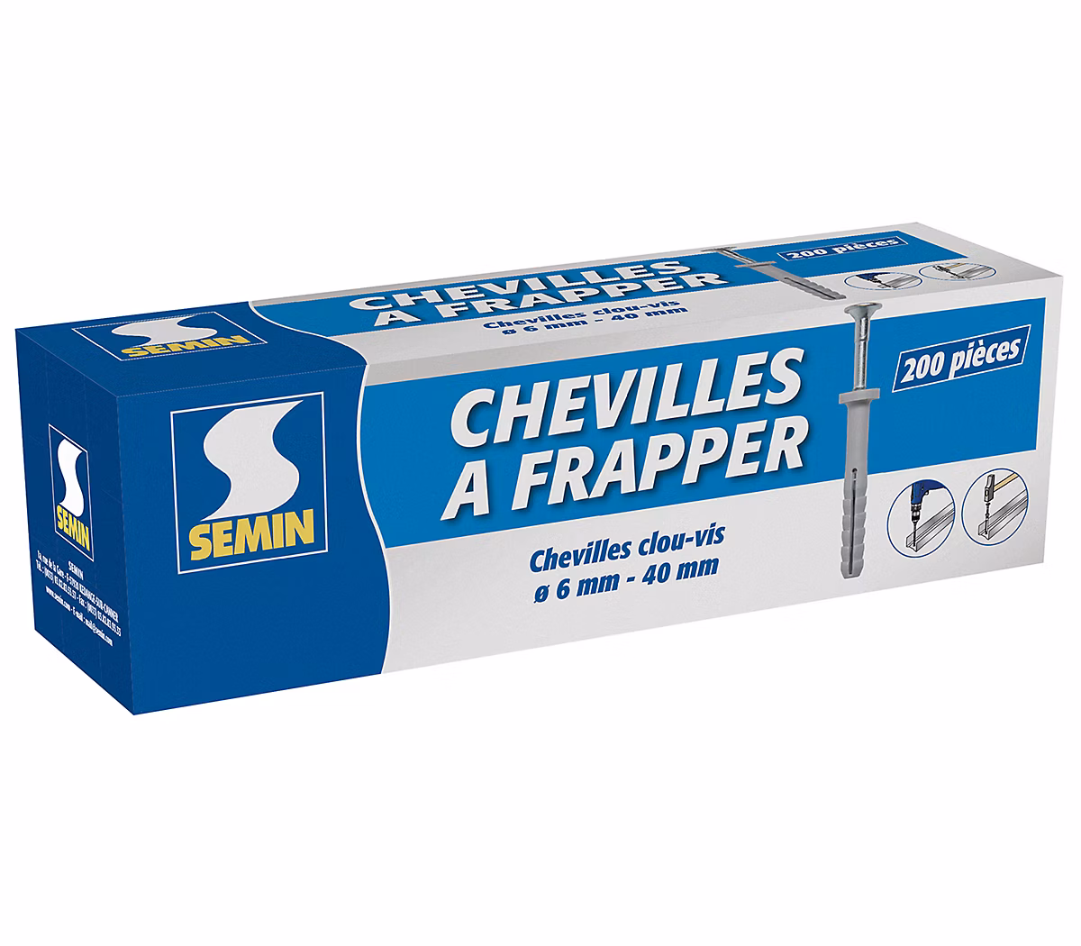 Cheville Clous Vis à Frapper Semin – 6 × 40 mm, Boite de 200