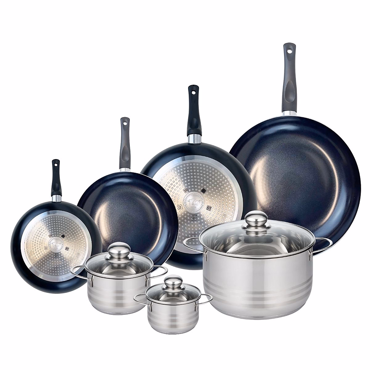 Ensemble de 4 Poêles de cuisson 20 – 24, 28 et 32 cm et 3 faitouts 12, 16 et 20 cm Elo Prima Brillant