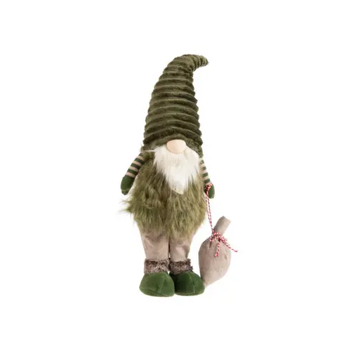 Jardin tout terrain:Gnome vert et brun debout avec hotte en jute moyen modèle - 68 cm