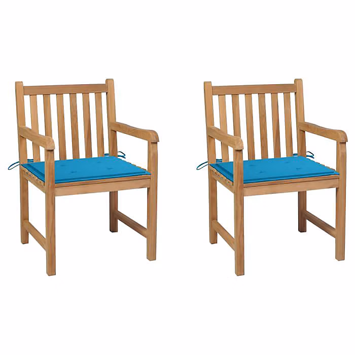 Chaises de jardin – VIDAXL, Bois de teck massif, Coussins bleu, Résistance aux intempéries
