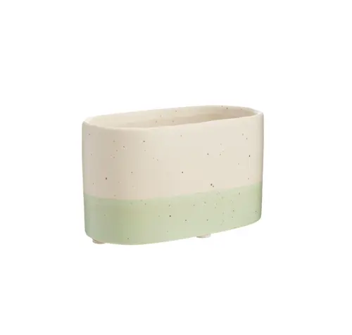 Utile pour l’extérieur：Jardinière duo Cactus coloris beige en céramique - 14 x 7 x 7,5 cm