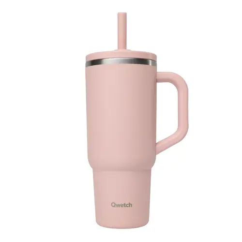Tendance extérieur:Travel cup isotherme en inox avec bouchon étanche Qwetch Matt rose pastel - 900 ml