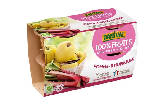 Jardin à découvrir：Purée 100 % Fruit pomme rhubarbe bio 4 x 100 g