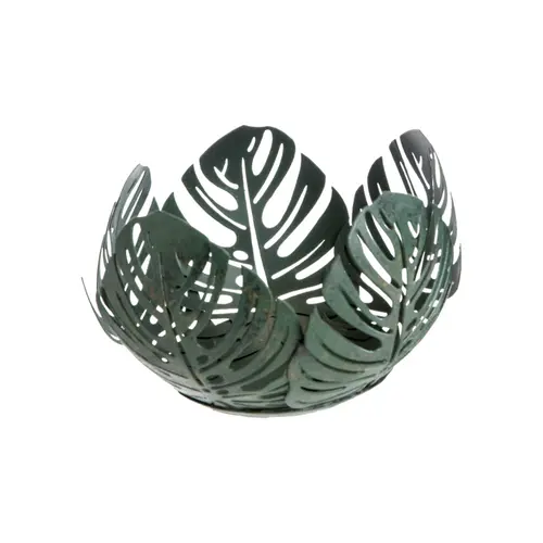 Loisirs extérieur：Photophore en forme de feuilles en métal vert - Ø 10 x H 7,5 cm