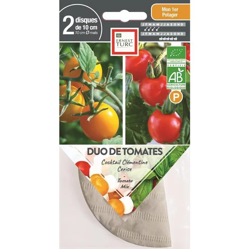 Jardin simple:Graines présemées de duo de Tomates cocktail rouge/jaune bio Ernest Turc - 2 ronds de 10 cm