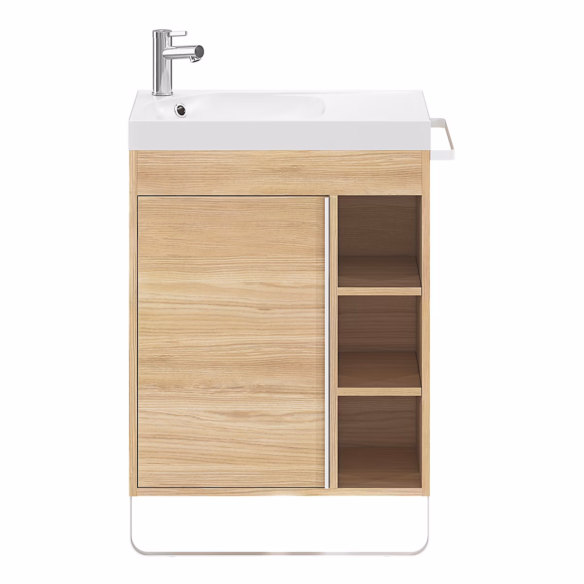 Meuble vasque faible profondeur effet bois avec porte-serviettes l.65 x H.82 x P.36 cm Maza + plan vasque résine – GoodHome Maza