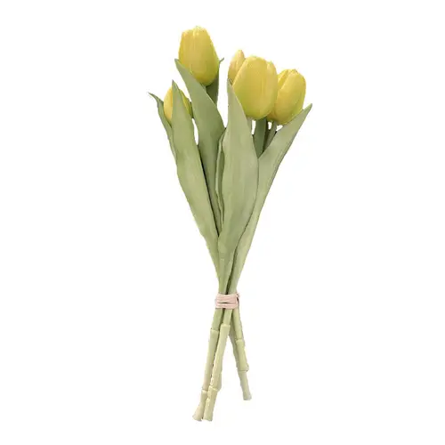 Essentiel extérieur：Bouquet de 5 tulipes jaunes en silicone Naturalys - 30 cm