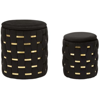 Pouf avec rangement intégré Shanty (Lot de 2) (Noir et doré)