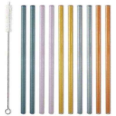 Set 10 pailles droites en verre coloré avec goupillon