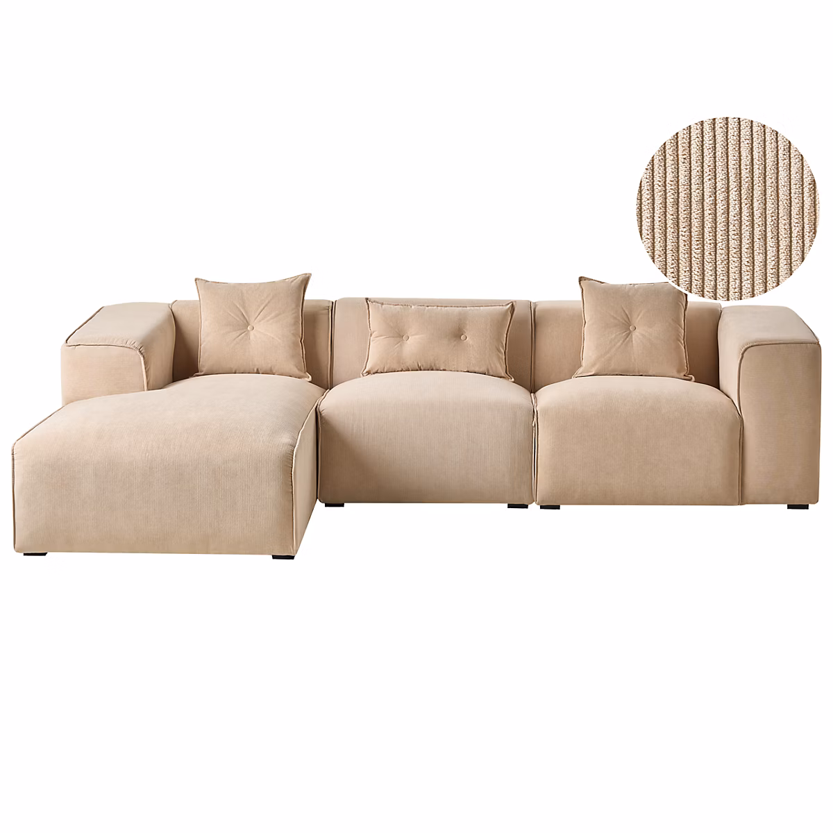 Canapé d'angle 3 places DOLVA Velours côtelé Beige Côté droit – Réf. GUXYGSTQD6006221494