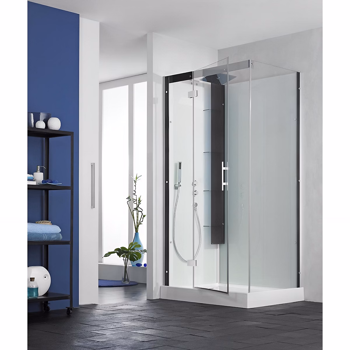 Cabine de douche KINEDO HORIZON 110x81 hauteur receveur 17 – 5cm thermostatique finition perle noire