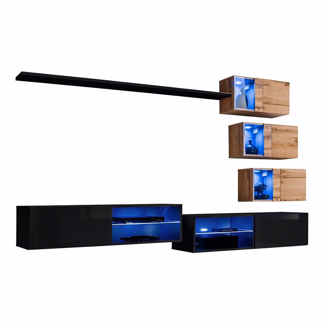Meuble de salon – Ensemble meubles de salon SWITCH XXIV LED Noir et Chene Composition murale design