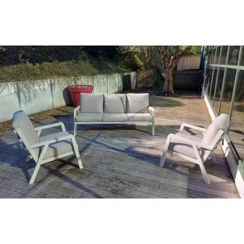 Jardin facile:Salon de jardin en aluminium coloris blanc Truman - 3 éléments (canapé et deux fauteuils)