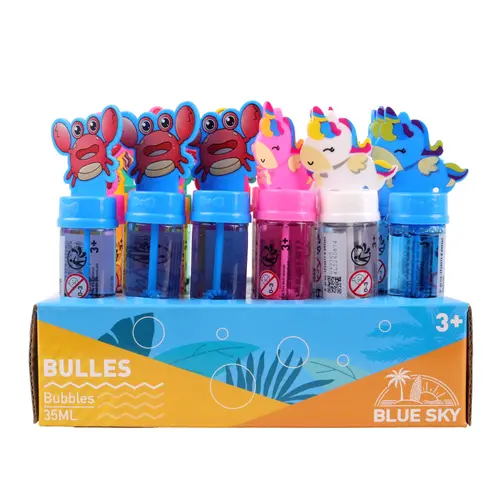 Jardin en douceur:Flacon bulles transparents bouchon animal Blue sky - 35 ml