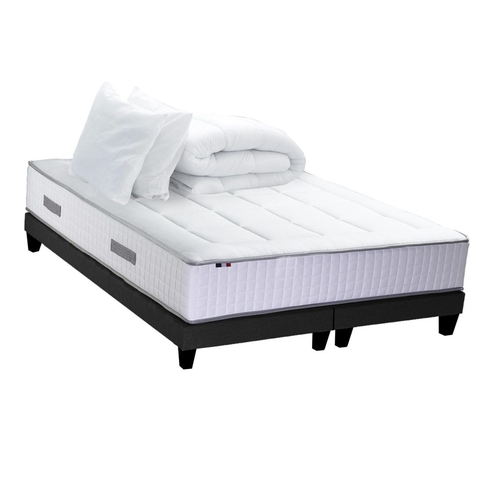 IDLITERIE Ensemble Matelas Ressort 7 zones + Mémoire de forme + Sommier + couette + oreillers BELLAGIO Fabriqué en France