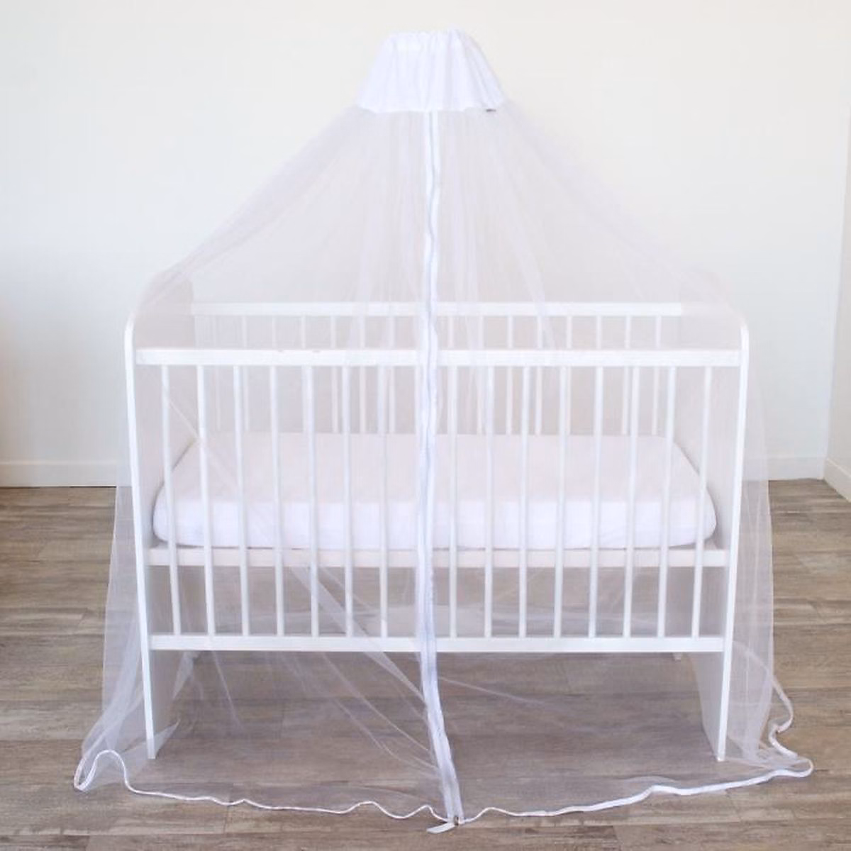 Linge de lit – Ciel de lit DOMIVA blanc avec fleche laquee 152 cm et moustiquaire zip phosphorescent