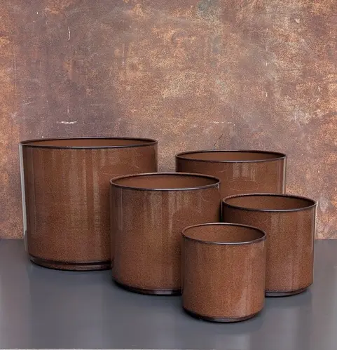 Pour l’extérieur：Cache-pot Looma coloris marron en zinc taille XL - Ø 36 x 32 cm