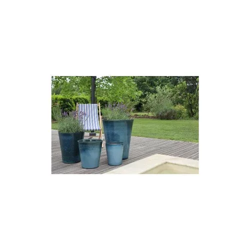 La solution pour votre jardin:Pot Sydney de 20,6 L en terre émaillée coloris bleu Ø 33 x 35 cm