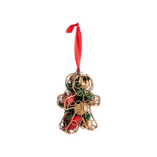 Extérieur utile：Décoration à suspendre en métal or forme bonhomme garnie de pot-pourri rouge et vert - 13 x 15 x 13,5 cm
