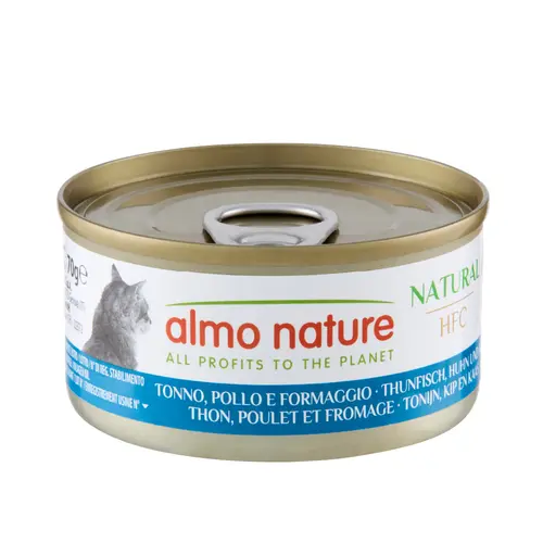 Jardin service：Pâtée pour chat HFC Natural au thon, poulet et fromage Almo Nature - 70 g