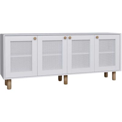 Buffet 4 portes en aggloméré Bohemian (Blanc avec cannage blanc (4 portes))