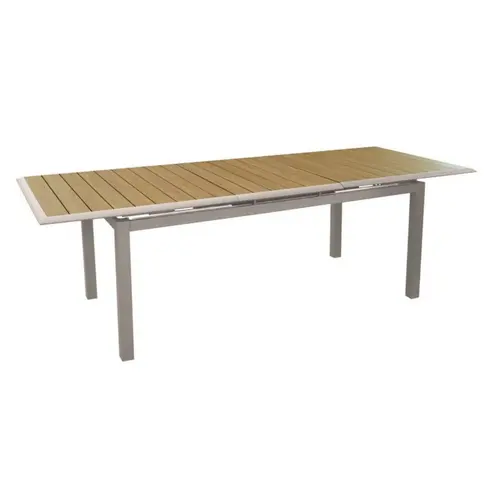 Moderne jardin：Table extensible en aluminium couleur crème/chêne PROLOISIRS Louisiane II - 187/247x100cm