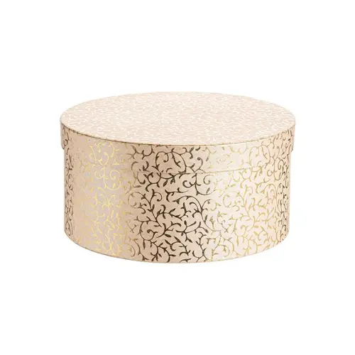 Jardin & loisirs：Boîte ronde en papier métallisé or à motif - 25 x 12 cm