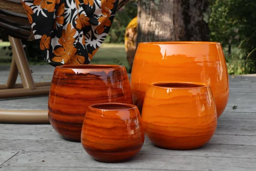 Choix jardin:Pot en terre émaillée orange Savane Les Poteries d'Albi Cancale - Ø 21 x H 21 cm