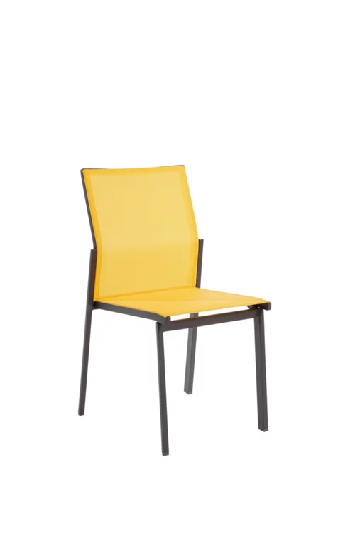 Pour créer votre univers jardin：Chaise en aluminium graphite et textylène jaune Abelia - 48 x 54 x 87 cm